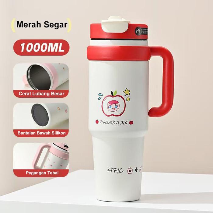 Gambar Botol Minum Stainless Vacuum 1000ml Portable Tumbler Besar Tahan Panas/Dingin 24 Jam Anti Bocor - Merah dari Fel enaak undefined Tokopedia