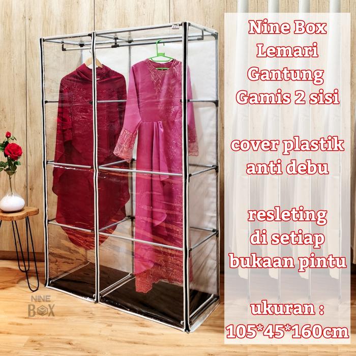 Gambar NINE BOX LEMARI PAKAIAN GANTUNG COVER FULL PLASTIK TRANSPARAN - DWM-03 Furniture dengan penutup pvc transparant gantungan baju - transparant, set lengkap dari NINE BOX STORE undefined Tokopedia