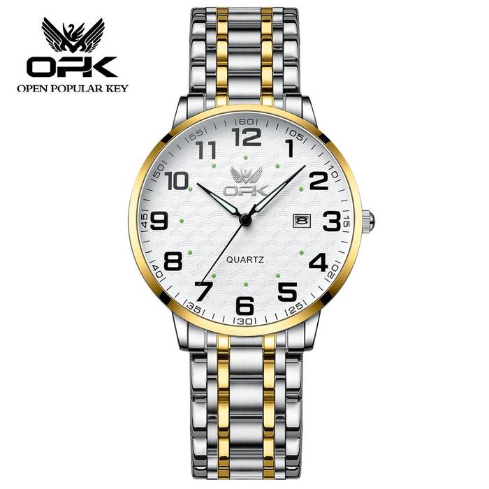 Gambar OPK Jam Tangan Pria Anti Air Original Cowok New 2025 Luminous Kalender Analog Bisnis Men Watches Model 6006 with Kotak Ori - Putih Emas dari OLEVS.ID undefined Tokopedia