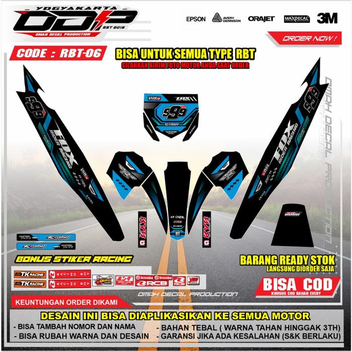 Gambar DECAL RBT BODY JUPITER YAMAHA VEGA NEW FULL BODY DEKAL STICKER STRIPING TERBARU HONDA BODY REVO SUPRA STIKER MOTOR MOTIF SIMPEL KEREN BISA COD BAHAN PREMIUM CUSTOME WARNA MERAH HITAM TOSCA AKSESORIS VARIASI LES MOTOR GRASTRACK GTX TRAIL SUPERGLOSY RBT-06 - 1, STANDAR dari Argus sticker undefined Tokopedia