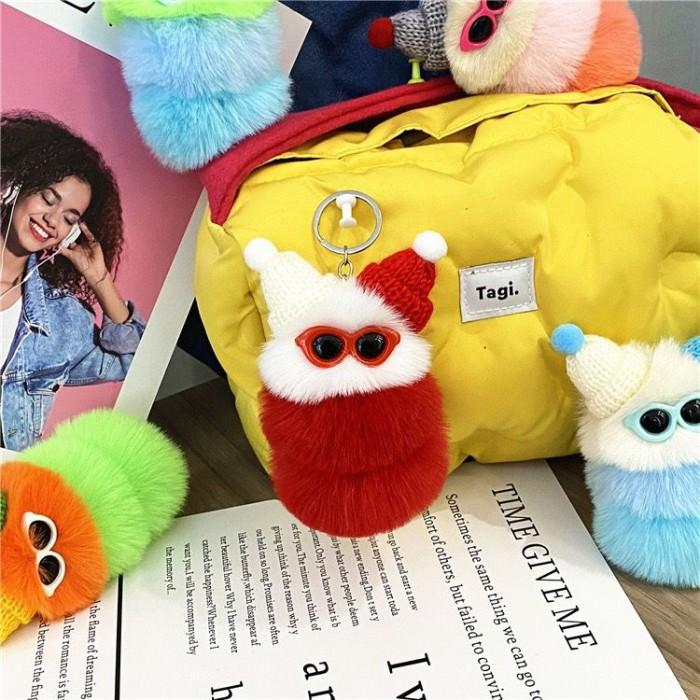 Gambar Gantungan Kunci Boneka Bulu ULAT BULU CATERPILLAR 02 Keychain Ganci Super Lucu Gwiyeo - BLUE dari gwiyeo undefined 5 Tokopedia
