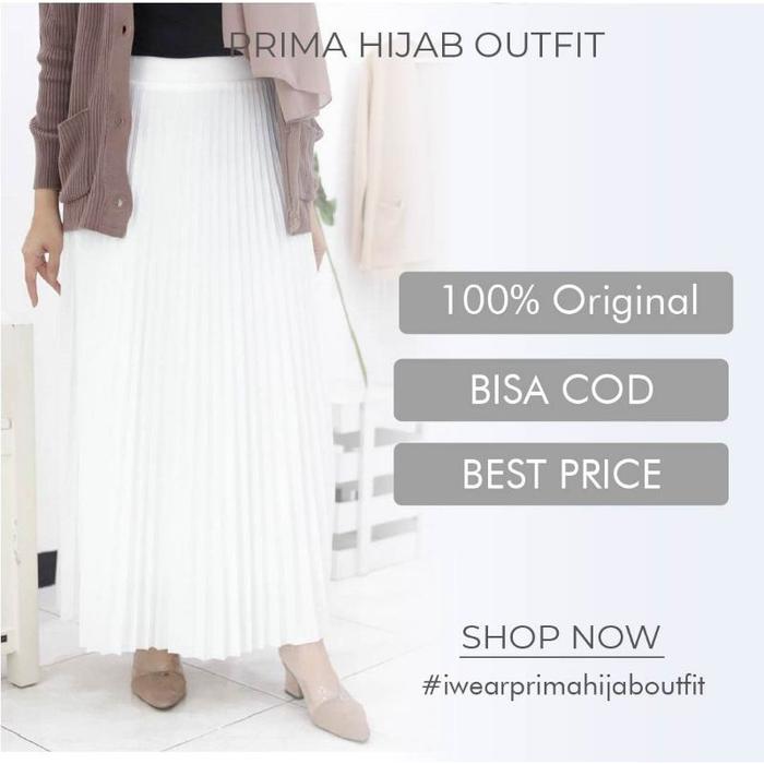 Gambar ROK PUTIH PLEATS FULL FURING PRIMA HIJAB OUTFIT (3610) Muslim Wanita Panjang Bawahan Casual - White dari Hi.prima undefined Tokopedia