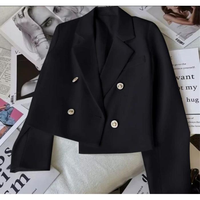 Gambar Crop Blazer model kancing empat, Cropped Blazer Wanita Baju High Panjang - Hitam, XS dari DAV KONVEKSI undefined Tokopedia