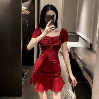 Gambar Pakaian Korean Sabrina Bodycon Dress Pendek Wanita 1595 (S-XL) Baju Maroon - Maroon, S dari 99koutlet undefined Tokopedia