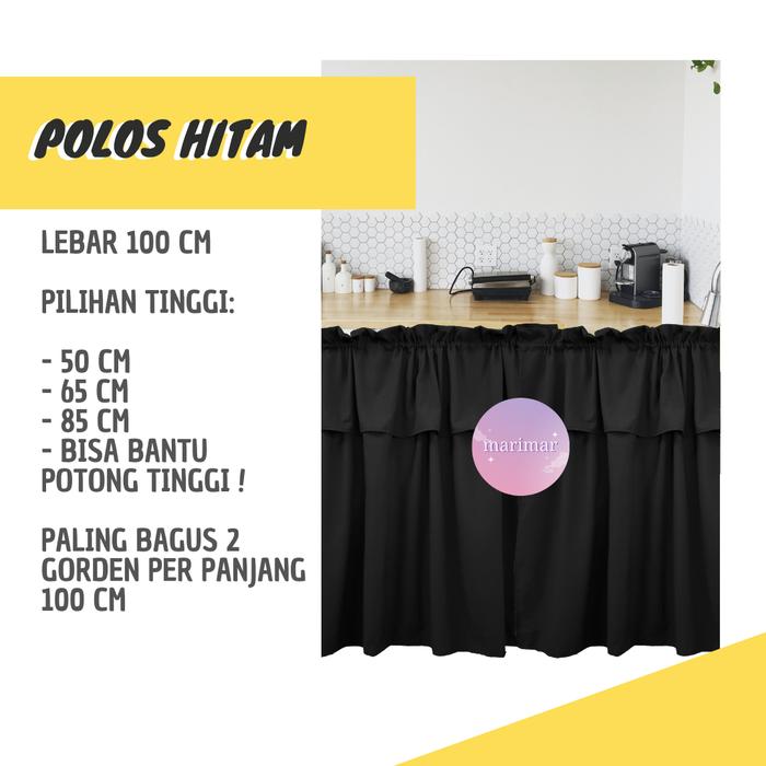 Gambar Gorden Kolong Dapur Polos Hitam / Hordeng Meja Dapur Minimalis Modern Abu Bunga Katun Tali Pastel - POLOS HITAM, 50 CM dari Marimar Dekor undefined Tokopedia