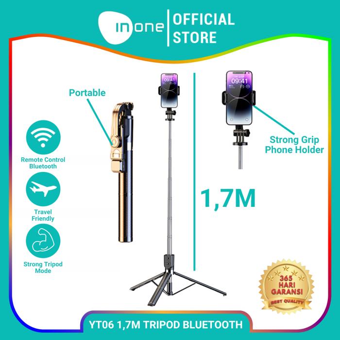 Gambar INONE Selfie Stick Tripod Tongsis 1,7 Meter YT06 Wireless Remote Bluetooth  for Group Selfies/Live Streaming/Video Recording Compatible with iOS/android Panjang Led Holder - YT06 dari inone.id undefined Tokopedia