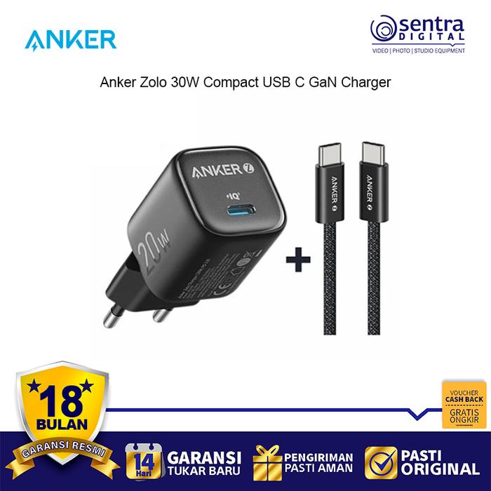Gambar Anker Zolo Wall Charger 30W PD 3.0 with Type C Slot Bundling USB Type C Cable - B2698 - Black dari Sentra Digital undefined Tokopedia