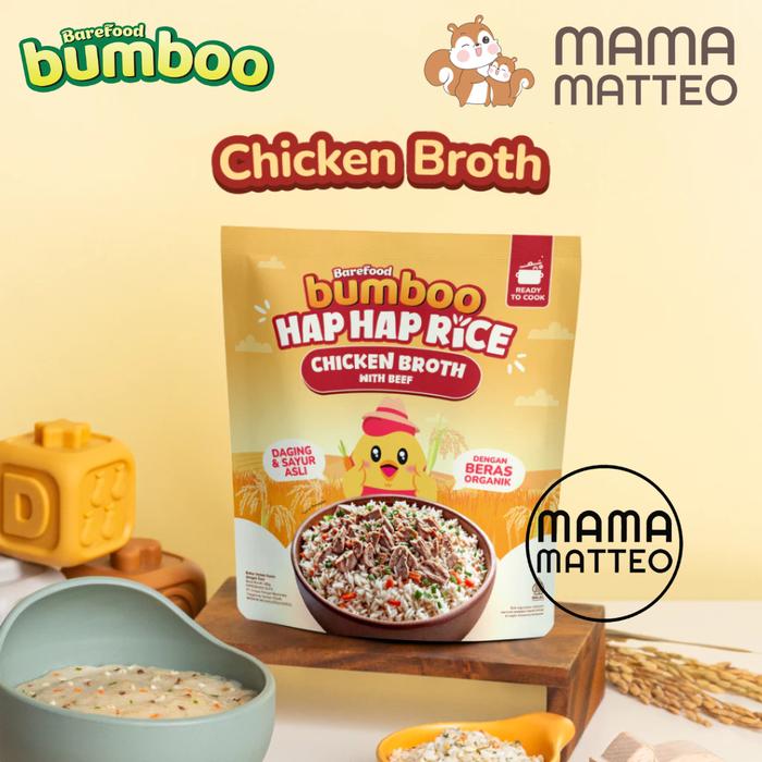 Gambar BAREFOOD BUMBOO Hap Hap Rice 180gr / Beras Organik Sehat MPASI Bayi / BUMBO - Chicken Broth, BUMBOO Hap Hap Rice dari mamamatteo.id undefined Tokopedia