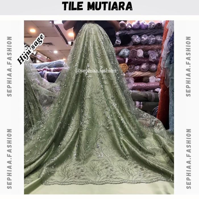 Gambar TILE AKAR MUTIARA WARNA SAGE GREEN (TRANDY) - Kain Tile Tulle Tille Akar Mutiara Mewah Premium, Kain Brokat Brukat Meteran, Bahan Kebaya Motif - Sage Green Akar Rambat, 1 meter dari ERA TEXTILE undefined Tokopedia
