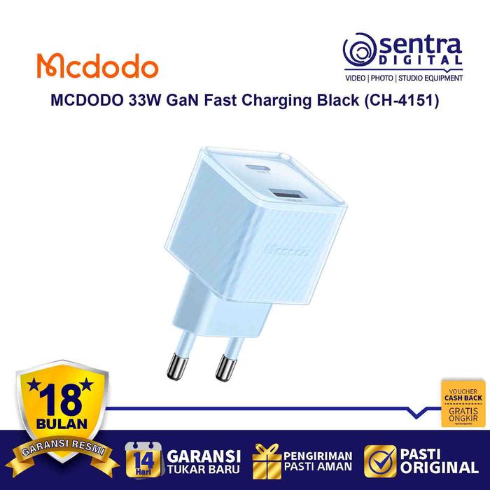 Gambar MCDODO Charger 33W GaN Fast Charging PD Dual Port USB A and Type C - CH-4152 Blue dari Sentra Digital undefined Tokopedia