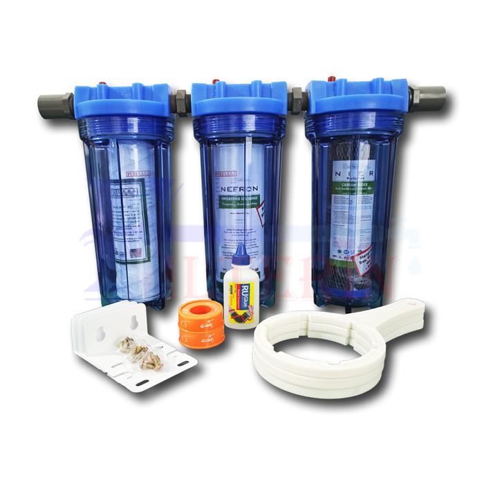 Gambar PureTrex Paket Triple Filter / Filter Air Siap Pakai Grade A (Mangan) Penyaring Kadar Debu, Lumpur, Kotoran dan Karat - Output 1/2"  dari Filterin Indonesia undefined Tokopedia