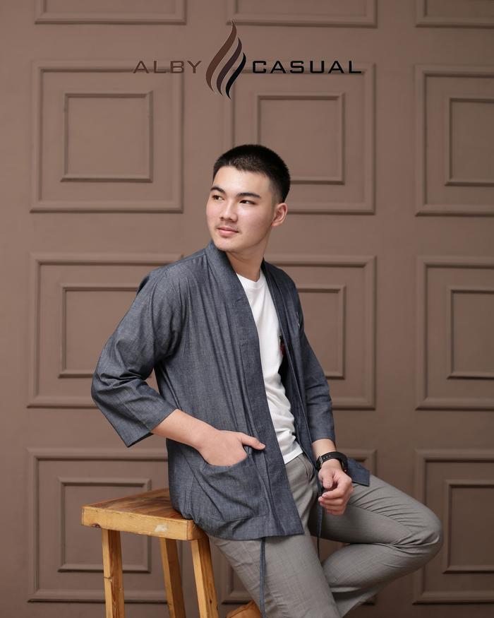 Gambar Alby Casual Baju Kimono Denim Pria Lengan 3/4 - M dari Alby casual undefined Tokopedia