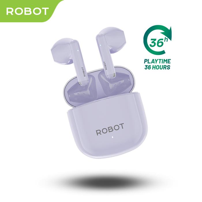 Gambar ROBOT Wireless Earphone T60 Airbuds Bass  Tws Bluetooth 5.3 Earbuds 7 Jam Play Time  Headset - Garansi 1 Tahun - Light Purple dari RobotSmartPower undefined Tokopedia