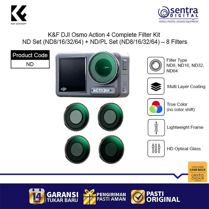 Gambar K&F DJI Osmo Action 4 All‑in‑One Filter Pack – ND (8/16/32/64) + ND/PL (8/16/32/64) Multi‑Layer Coated – 8 Pcs (X03) - ND/PL dari Sentra Digital undefined Tokopedia
