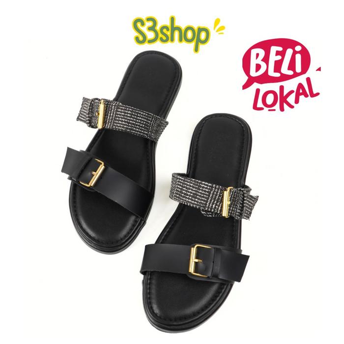 Gambar S3SHOP Nata Sendal Wanita Premium Karet Flat - Black, 37 dari s3shop_NEW undefined Tokopedia