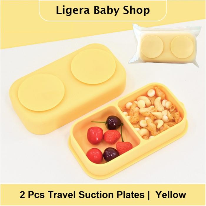 Gambar LIGERA 2in1 Travel Baby Suction Plates / Silicone Lunch Box / Piring Sekat Anak Bayi Anti Tumpah Peralatan  Bekal Makan - Yellow dari Ligera Baby Shop undefined Tokopedia
