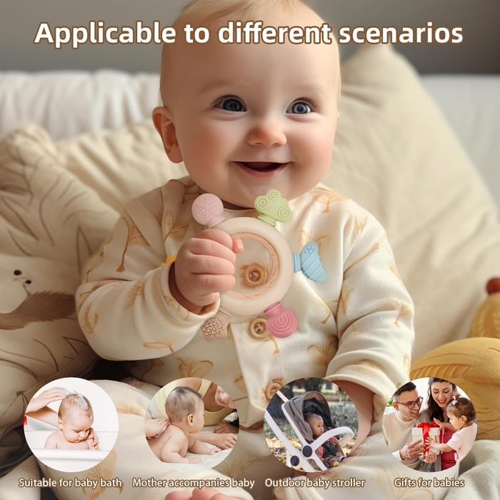 Gambar AK Mainan Anak Baby Teether Toys Silicone Chewable Wooden Ring - Multi-Color dari Arvia Kids_NEW undefined Tokopedia