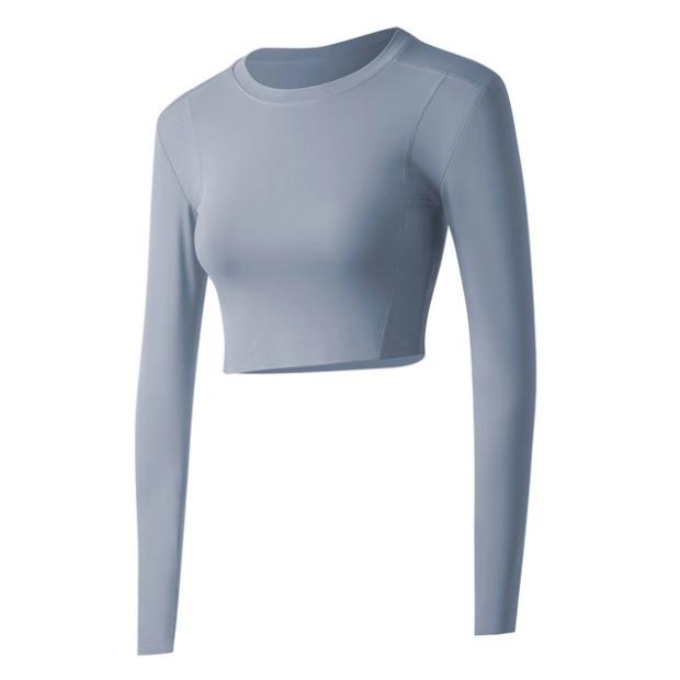 Gambar Crop Top T-Shirt Baju Olahraga Wanita Atasan Tangan Panjang Yoga Senam Fitness Gym Padel Tennis Wanita - CROP LIGHT BLUE, XL dari Second Shape undefined Tokopedia