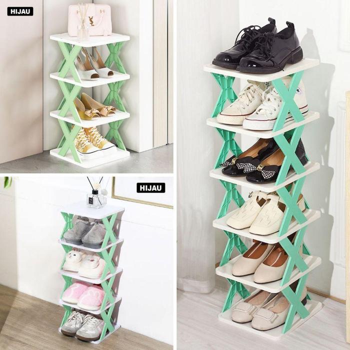 Gambar Rak Sepatu Sendal Rakit 4/5/6 Susun Bahan Plastik Kuat Kokoh/Tempat Sandal Sepatu Multifungsi Minimalis Kualitas Import - PBR-FA/FB/FC - Luckystar - Hijau, 6 Susun dari HOOPE.ID undefined Tokopedia