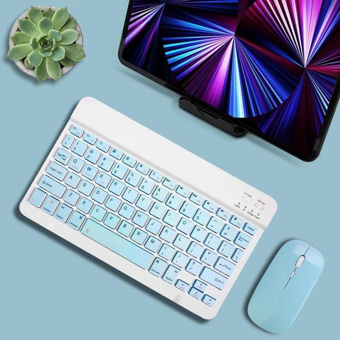 Gambar Wireless Keyboard And Mouse Bluetooth Keyboard For iPad Laptop Android iPhone For iPad Air Xiaomi pad  Redmi se Pad Samsung Huawei Matepad Computer case  redmi dan - es putih biru keyboard + mouse dari DANYCASE.ID undefined Tokopedia