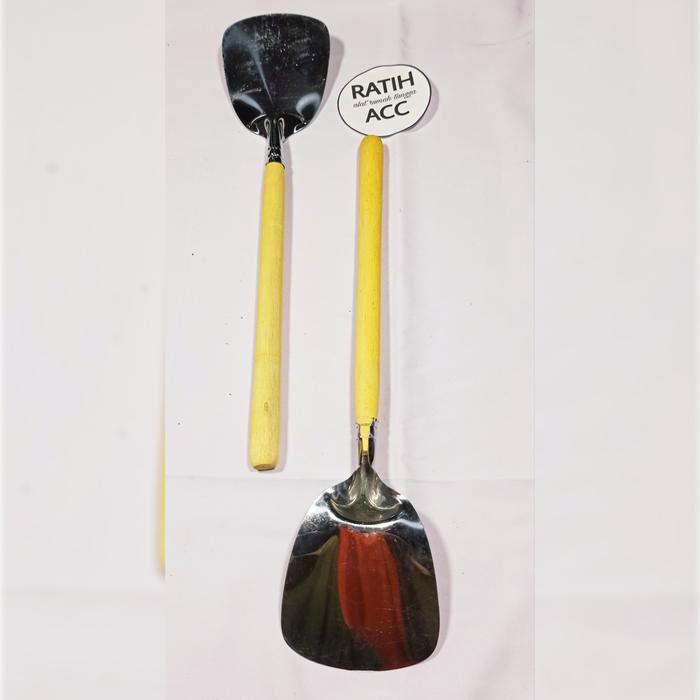 Gambar sutil sotil sotel sodet codet spatula kayu stainless lobang bolong buntu - BESAR BUNTU dari Ratih ACC undefined Tokopedia