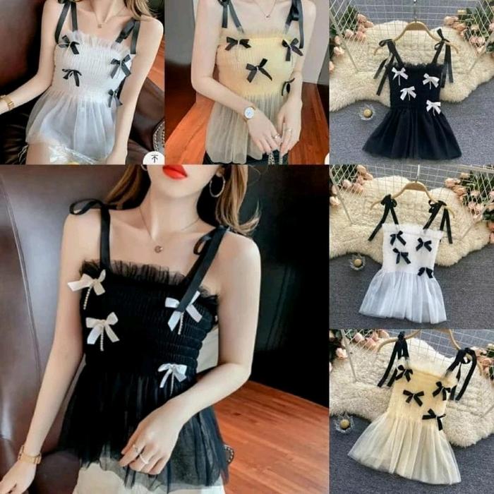 Gambar Tenktop Wanita Korean Style tille pita Polos - Hitam dari FASHION KOREA undefined Tokopedia