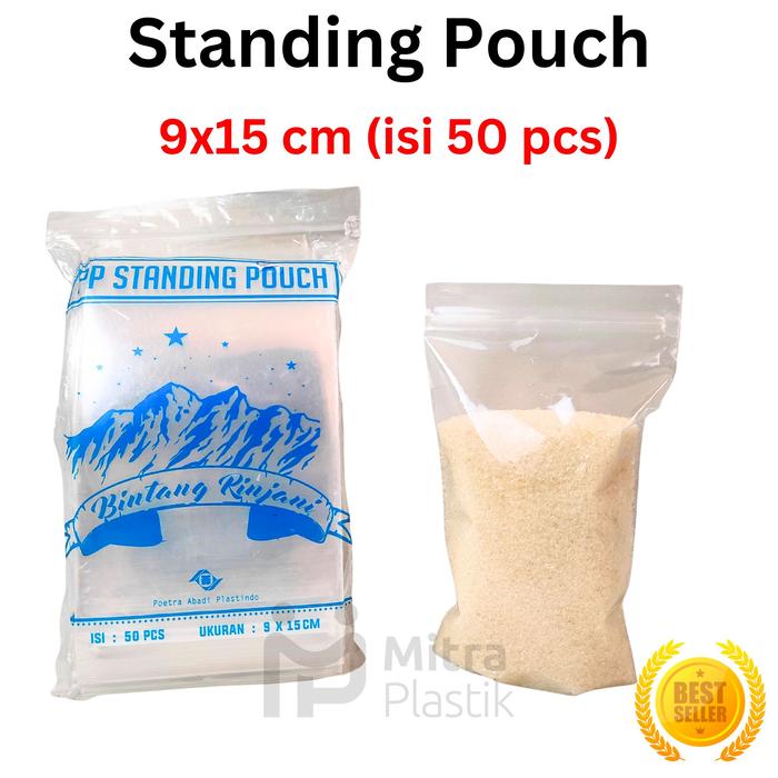Gambar Standing Pouch 9x15 isi 50 pcs Plastik Klip Berdiri 9 x 15 Single Double Seal Biasa Seal Lebar Snack Beras Cemilan Basreng - Single Seal dari Mitra Plastik undefined Tokopedia