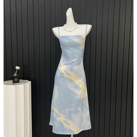 Gambar 7866  baju dress biru muda korean style sexy long flowy dress pantai outfit bunga bunga press body wanita Serut tanpa lengan terbaru 2025 big size jumbo party dress - 7866-blue, XS dari Yimita1209 undefined Tokopedia