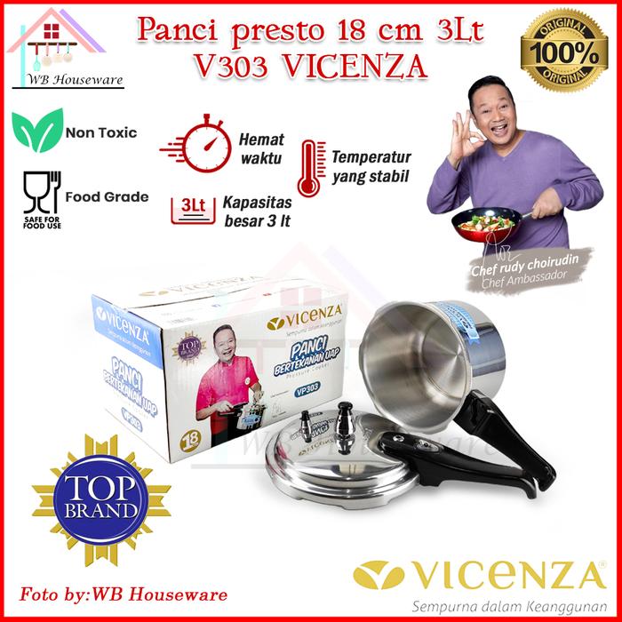 Gambar Vicenza Presto Pressure Cooker 18 CM VP303-ES /  pressure cooker / pengukus cepat - V-324-ES 8LT dari WB Houseware_NEW undefined 4 Tokopedia