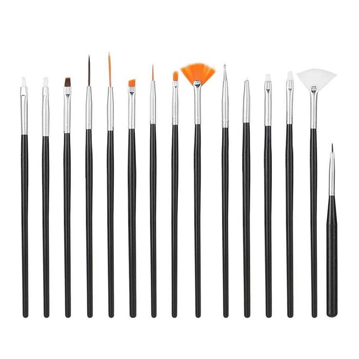 Gambar Kuas Kuku Lukis 20 in 1 Nail Art Dotting Tools Kutek - Brush Saja 15 PCS Hitam dari Starware ID undefined Tokopedia