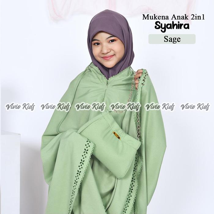 Gambar Mukena Anak Resleting Dagu 2in1 Laser Cut Bahan Katun Premium Tanggung SD SMP Remaja Umur 7 8 9 10 11 12 13 14 15 Tahun - Hijau Sage, L (7-9thn) dari Vivio Kids undefined Tokopedia