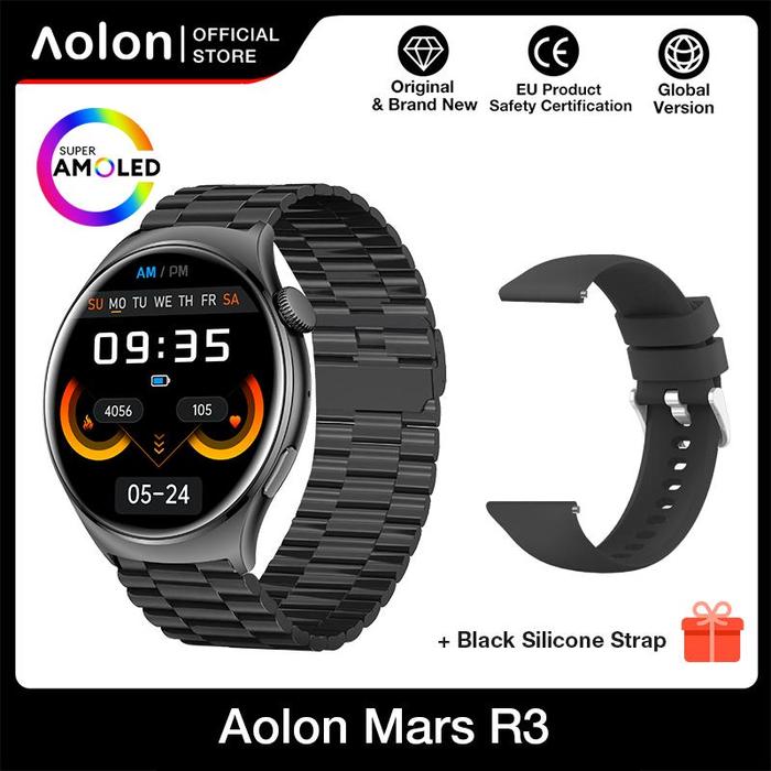 Gambar 【Amoled】Aolon Mars R3 Smartwatch Original | AMOLED Screen | Always On Display | 200+ Watch Face | 178+ Sport modes | Alloy Body Jam Pintar 1.43-inch Health Monitoring Tracker - Black steel dari Aolon Smartwatch undefined Tokopedia