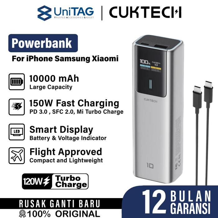 Gambar Powerbank for iPhone Samsung Xiaomi USB C CUKTECH 10 10000mAh 150W Turbo Charge PD SFC Fast Charging - 150W dari UniTAG Store undefined Tokopedia