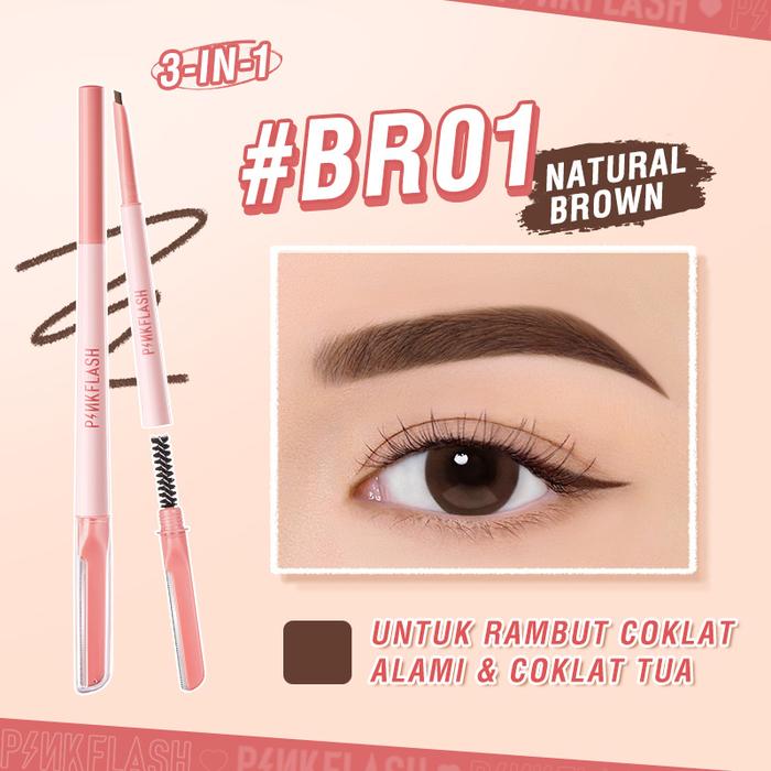 Gambar [Official]PINKFLASH#PinkDefiner 3-in-1 multi-use eyebrow pencil Triangular teardrop tip smooth Pigmented Long-lasting Waterproof spoolie brush razor durable Brown Cosmetic Dark Alis PFE17 - BR01 dari PINKFLASH STORE undefined Tokopedia