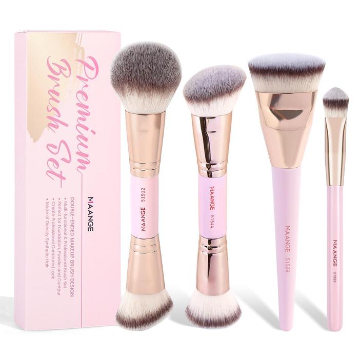 Gambar MAANGE 4 PCS Kuas Makeup Double-Ended – Set Kuas Foundation, Bedak, Kontur & Concealer Profesional 52209 - Pink dari magefy.beauty undefined Tokopedia