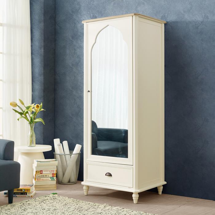 Gambar IFURNHOLIC Marsha Wardrobe 1 Doors | Lemari Pakaian Kayu 1 Pintu | Lemari Baju Pintu Kaca Minimalis | Furniture Lemari - Ivory Brown dari iFurnholic Furniture Store undefined Tokopedia