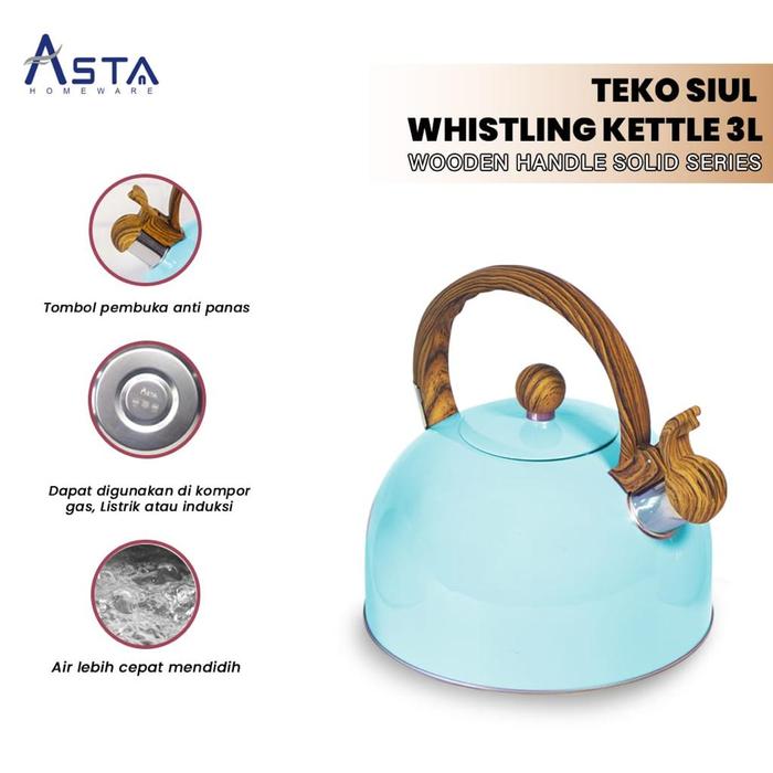 Gambar ASTA Valentina Whistling Kettle - Teko Ceret Siul Pemanas Air 3 Liter Pink - BIRU GAGANG KAYU dari Home Appliance Surabaya undefined Tokopedia