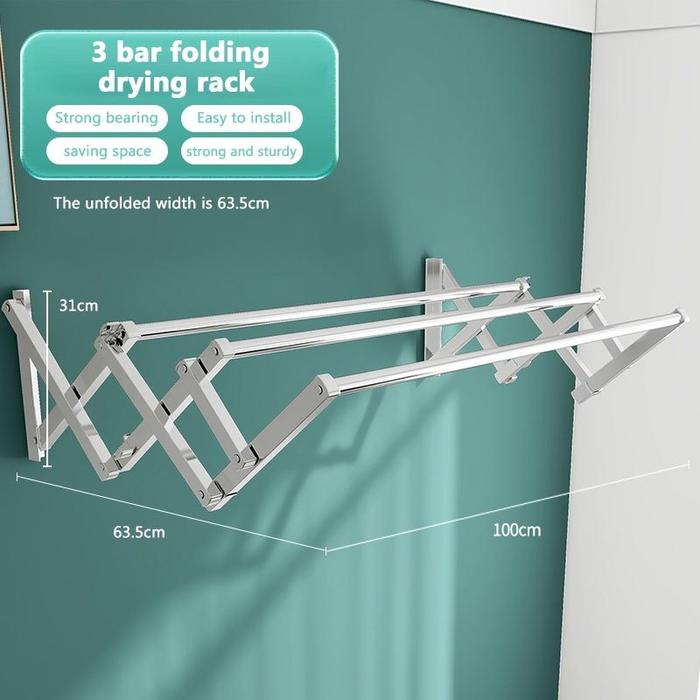 Gambar ️Ready Stock!!! ️SUS 304 stainless Jemuran baju dinding lipat Tarik Baja tahan karat/Rak Jemuran Pakaian Basah Lipat Rak Jemuran 100cm/200cm Hitam - 3 tiang 100cm dari NURUL119 undefined Tokopedia