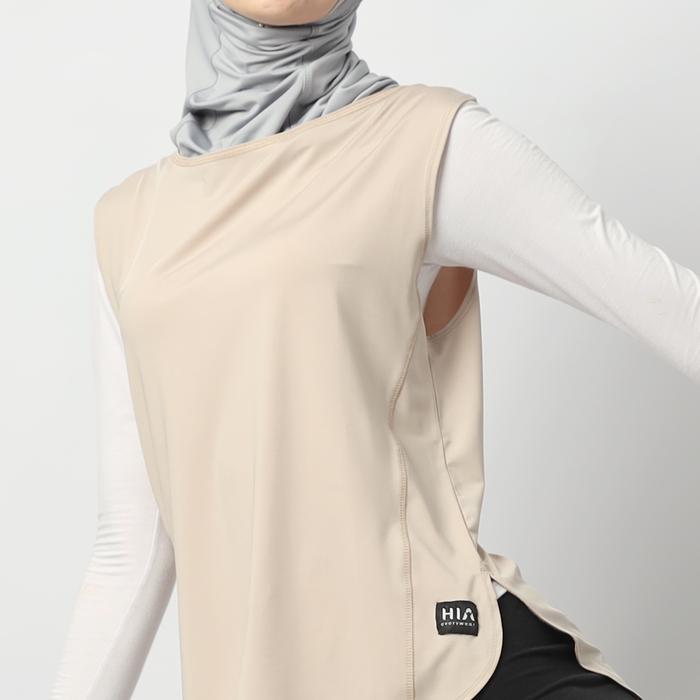 Gambar HIA EveryWear Tussa Sweet Tank Top Outer Hijab Sport T-Shirt Workout Hactive Fabric baju sporty muslim  wanita kaos Panjang Polos - ALMOND dari HIA EveryWear undefined Tokopedia