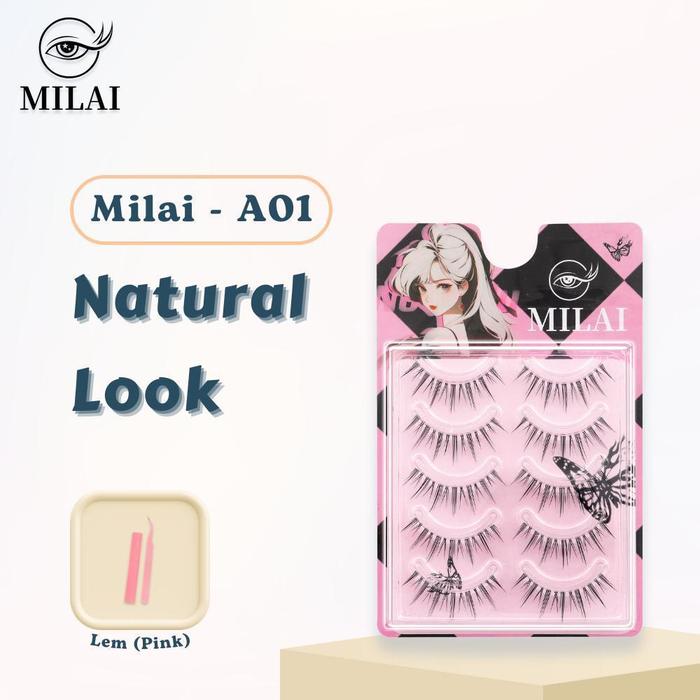 Gambar MILAI A01 Natural Look Stem 5 Pasang Bulu Mata Palsu / Eyelash / Lem Bulu Mata Pelentik Bulumata - PINSET PINK + LEM dari Milai Bulu Mata undefined Tokopedia