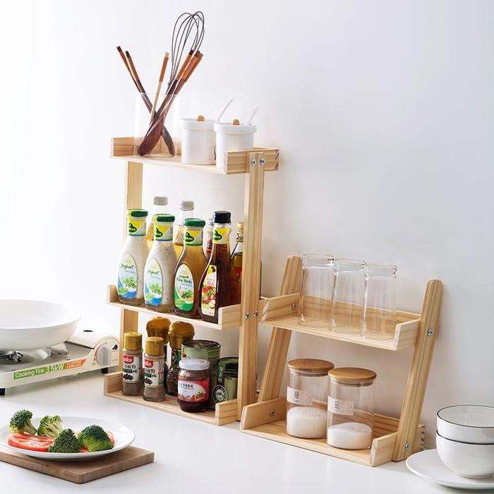 Gambar rak bumbu dapur susun kayu serbaguna perlengkapan wadah kitchen - Natural, 2 Tingkat dari PlaywoodIndo undefined Tokopedia