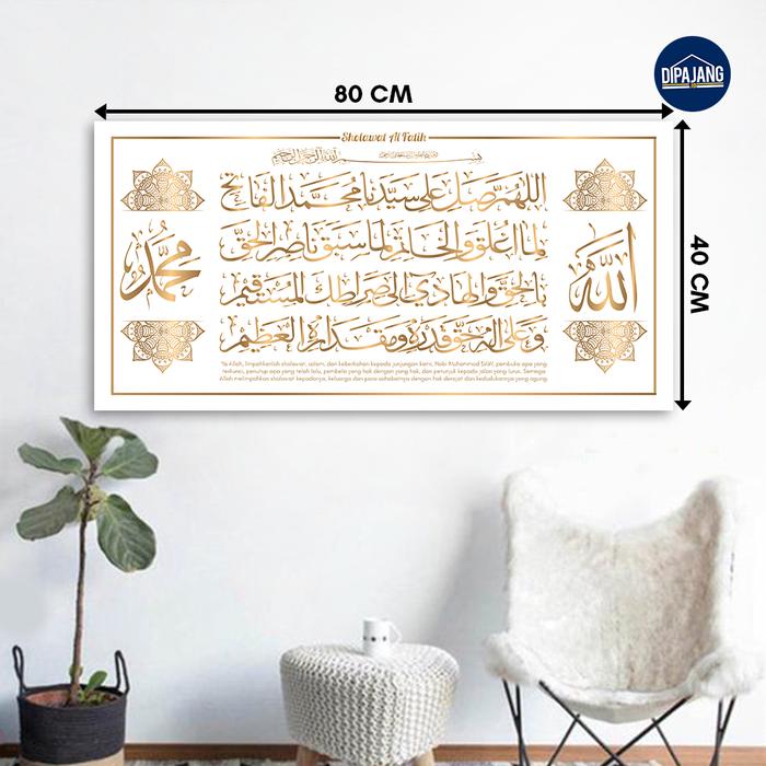 Gambar DipajangID Hiasan Dinding Kaligrafi Sholawat Al Fatih Emas Kayu Monochrome Ukuran 40x80 - KS170 - Putih Emas dari DipajangID undefined Tokopedia