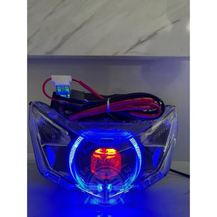 Gambar Lampu depan honda BeAT Led Deluxe street 2020-2025 billed biled Matrix x1 set Relay - Ring biru D.merah dari GKA RACING 135 undefined Tokopedia