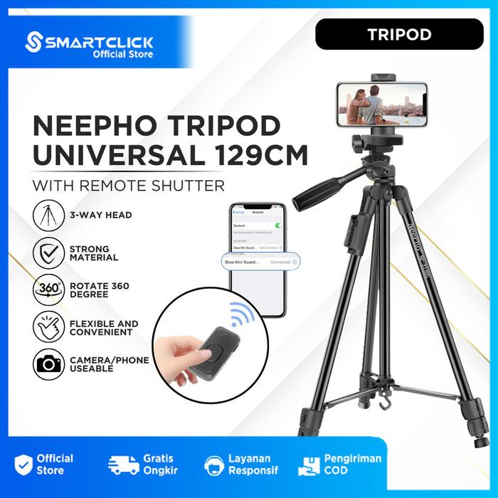 Gambar Neepho NP-3180S Tripod Bluetooth Remote Shutter 128 cm Holder HP Camera GoPro DSLR - Dengan Remote, Ekstra Bubble dari SmartClick.id undefined Tokopedia