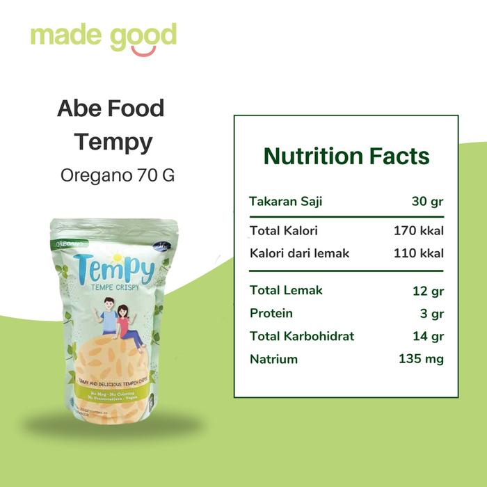 Gambar Abe Food Tempy Keripik Tempe 70 Gram Snack Sehat for Kids Healthy Cemilan Crispy - Oregano dari Madegood Market undefined Tokopedia