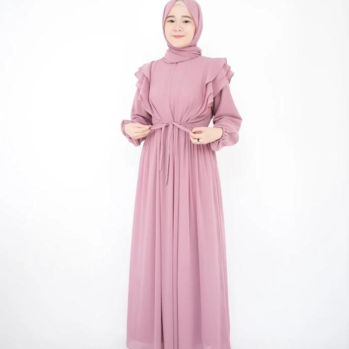 Gambar Gamis polos ceruty babydoll model terbaru 2024 Tasyi dress/gamis simpel polos jumbo M L XL - Dusty pink, M dari KeizaShop.id undefined Tokopedia