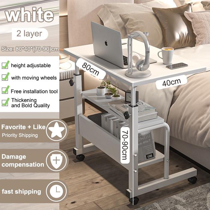 Gambar Meja Laptop Lipat Adjustable dengan Roda Meja Laptop Roda Meja Kerja Adjustable Meja Belajar Portable  Tinggi Adjustable Kerja Belajar Minimalis   Portable Kerja Belajar Multifungsi Furniture Roda Kayu - 2L Putih 80_40_70-90 dari Key Life Mall undefined Tokopedia