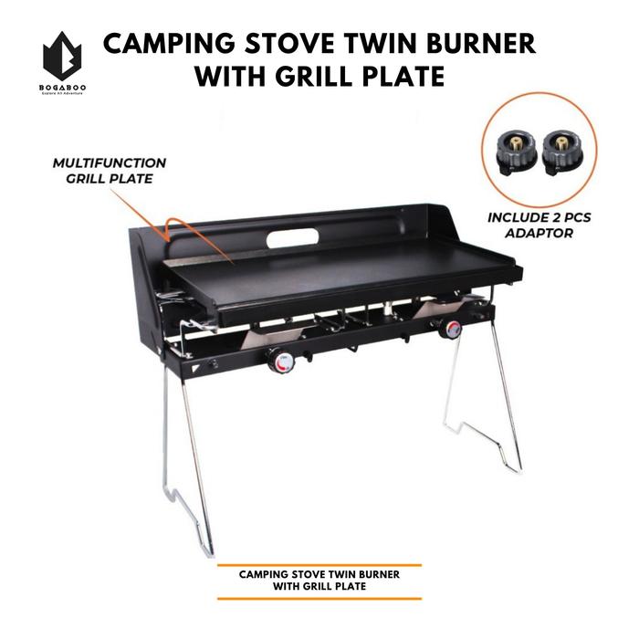 Gambar BISA COD Kompor Camping Dhaulagiri Twin Burner With Grill Plate - Kompor Lipat Camping 2 Tungku / Double Burner - HITAM dari BOGABOO INDONESIA undefined Tokopedia