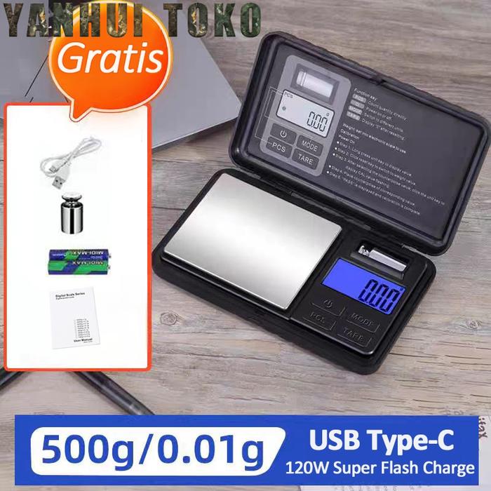 Gambar Timbangan Emas Pocket Digital 500gr Akurasi 0.01 gram  USB Charge Obat Bumbu Kitchen Scale - USB+baterai dari MawarBestShopping undefined Tokopedia