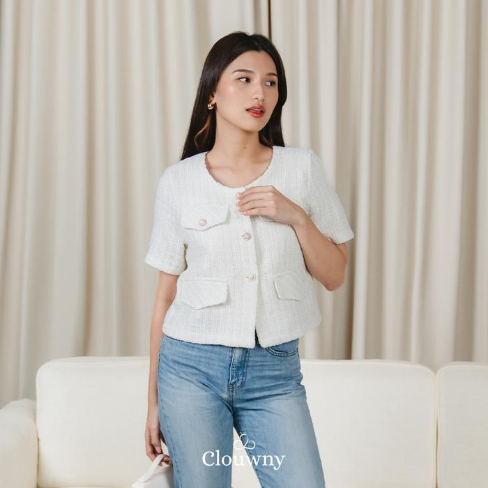 Gambar Clouwny Naoka Tweed Top Atasan Outer Wanita Premium Tweed Korea Look Blazer Casual Baju Cewek - Cream, XXL dari CLOUWNY undefined Tokopedia